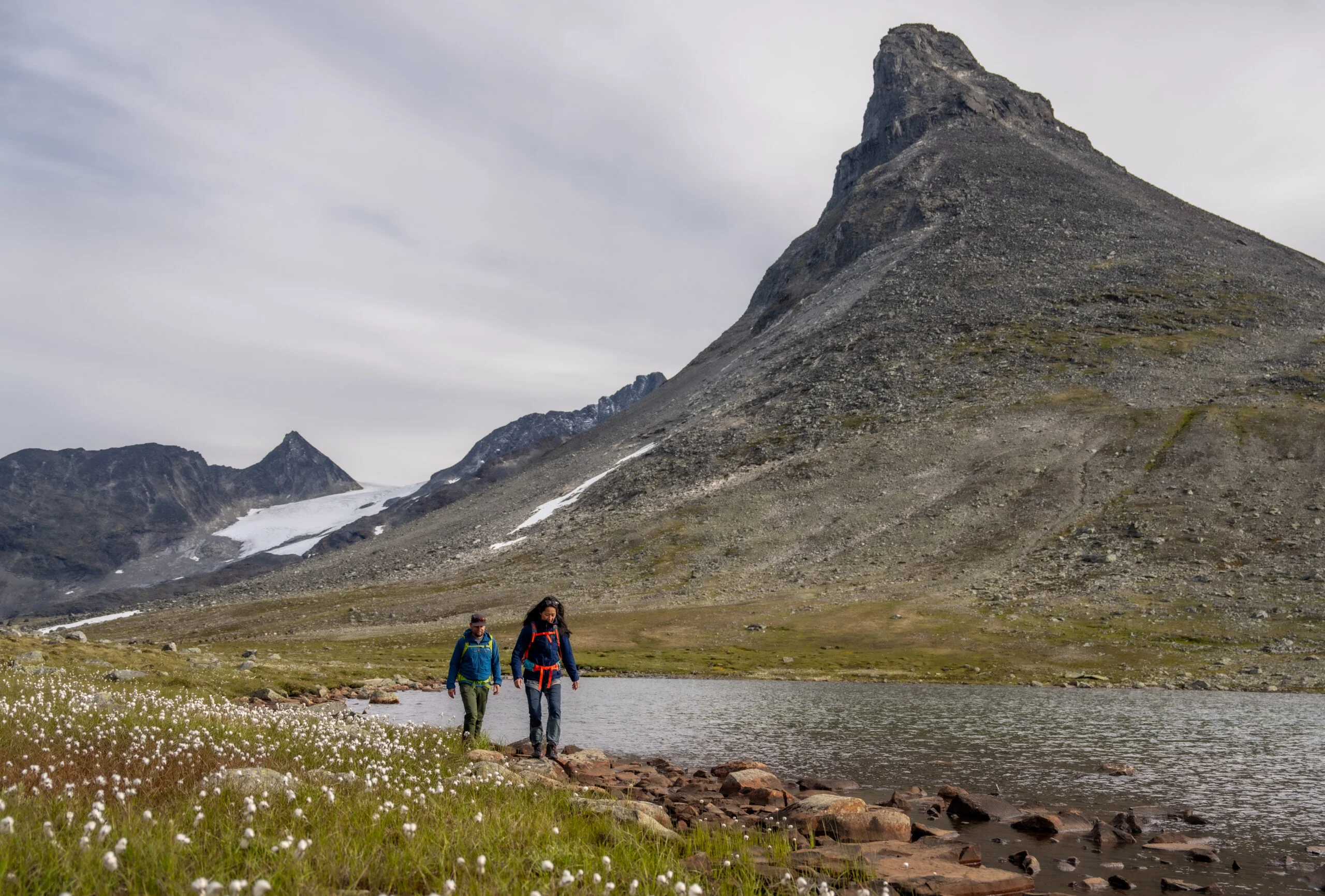 Hiking by Leirvassbu and Kyrkja mountain in Jotunheimen, Norway